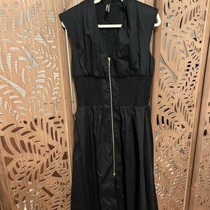 Anthropologie Black Midi Dress with Gold Zipper